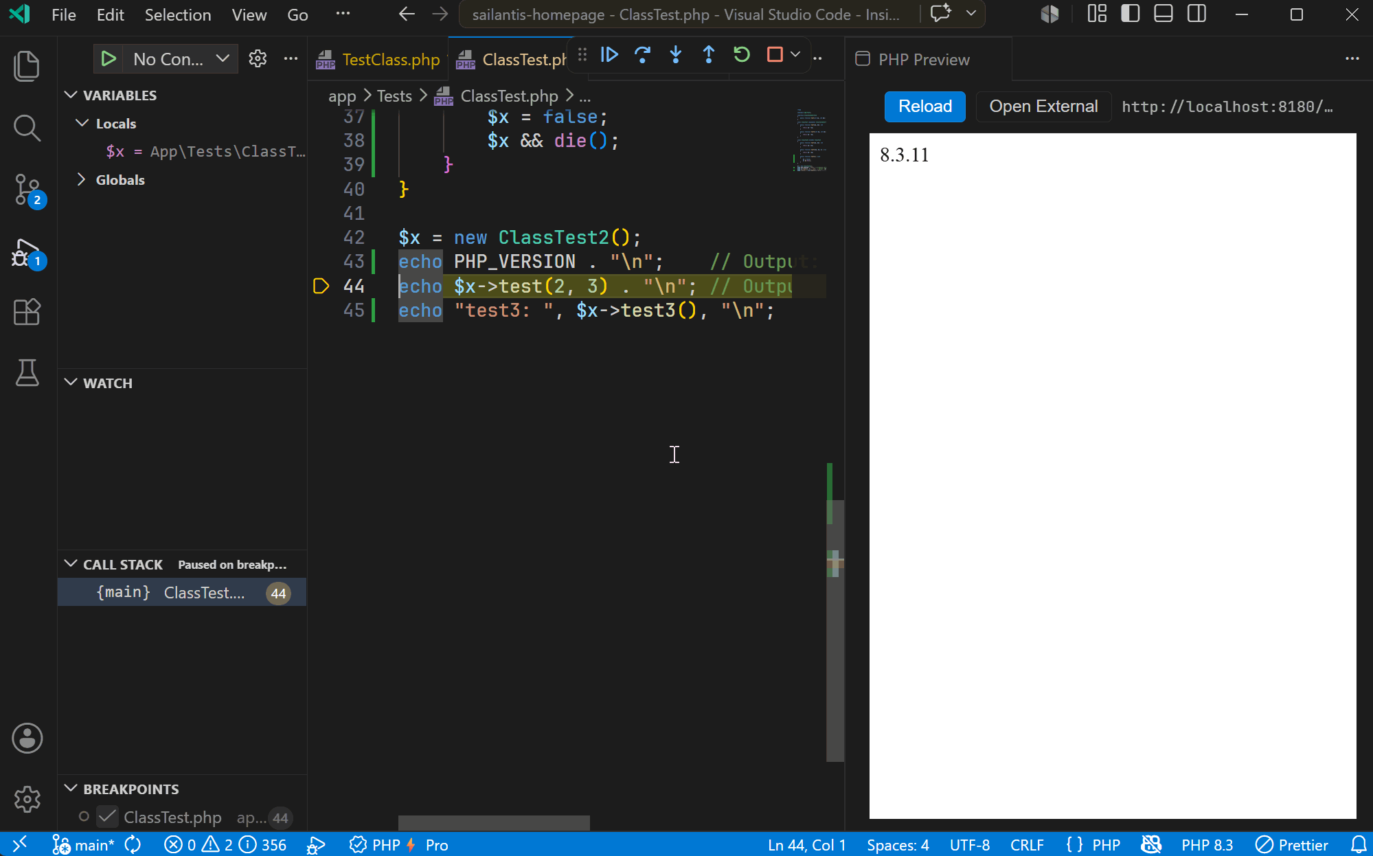 Active debug session with inline values